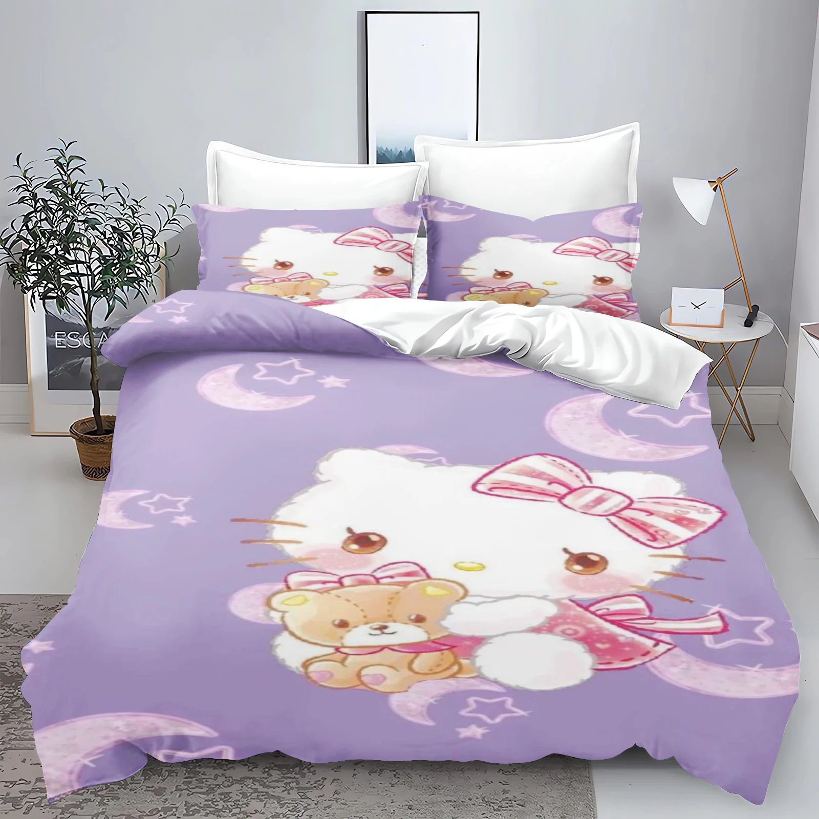 Hello Kitty Comforter Sets Children Bedding Set Home Twin 3-Piece Set 1 Quilt Cover Luxury 100% Polyester Modern Printed