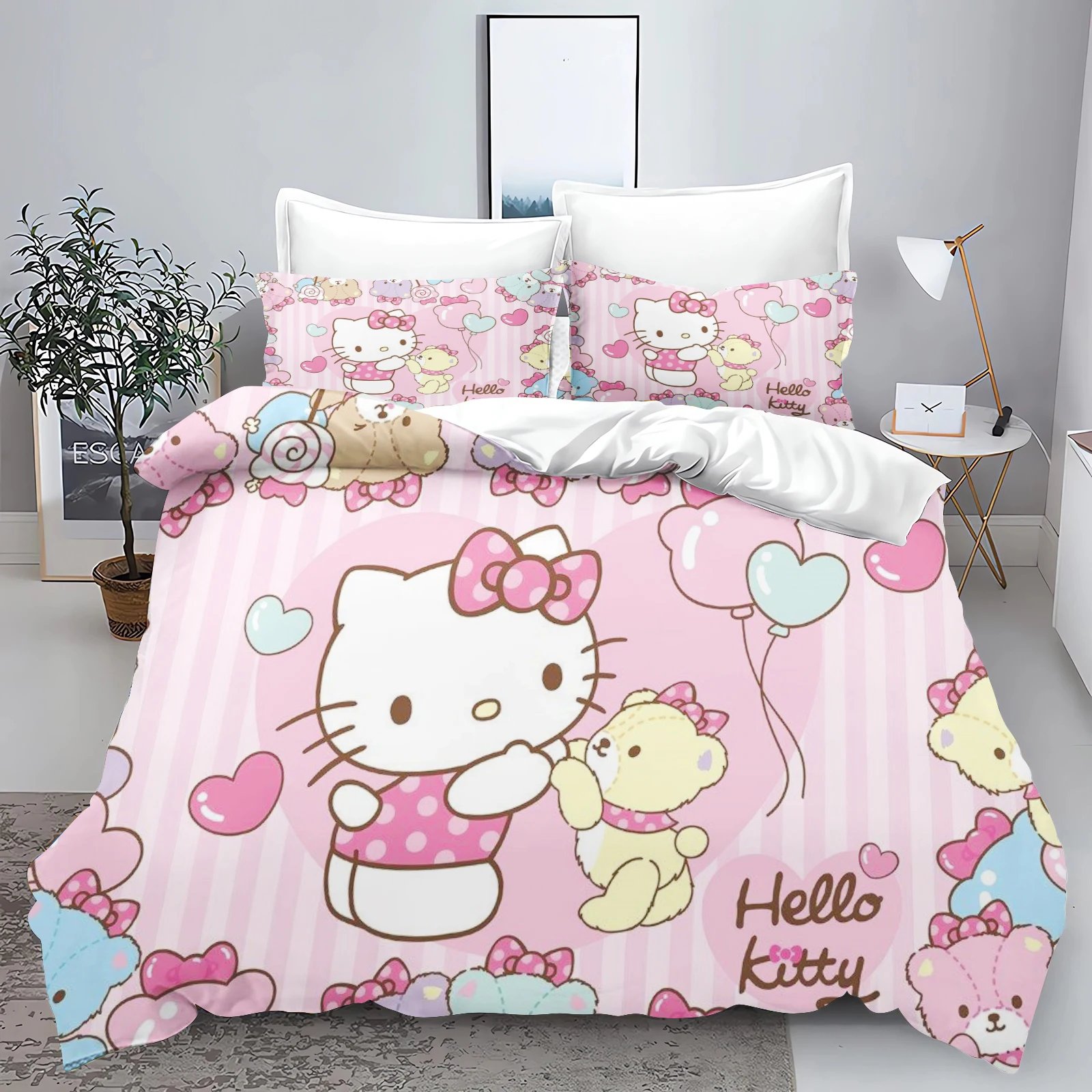 Hello Kitty Comforter Sets Children Bedding Set Home Twin 3-Piece Set 1 Quilt Cover Luxury 100% Polyester Modern Printed