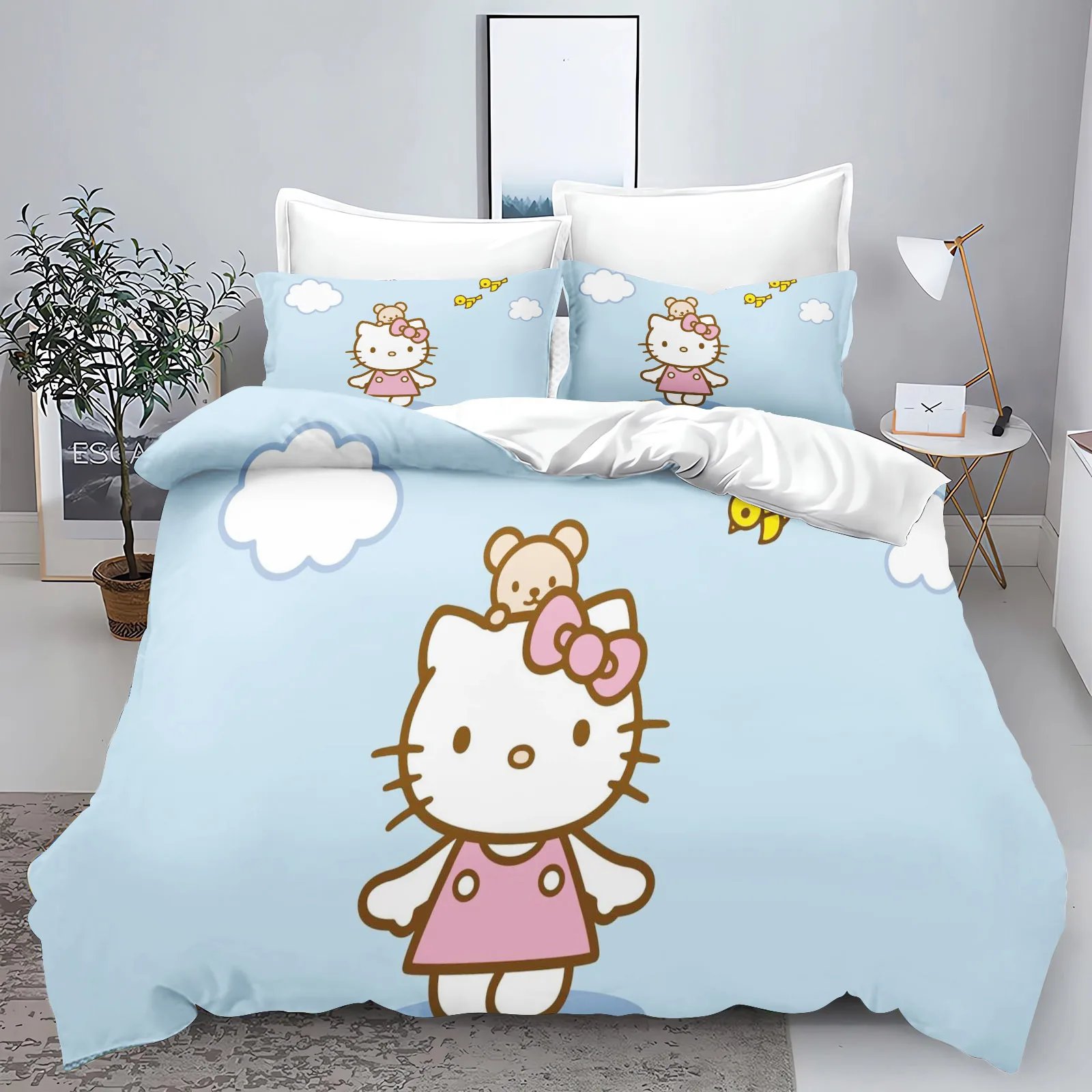 Hello Kitty With Pillowcase Bedding Set Duvet Cover Comforter Sets Universal, Suitable For Children And Adults Home
