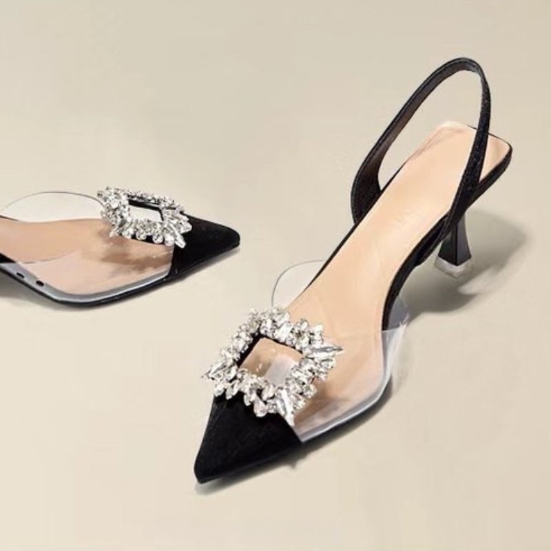 Spring and Autumn Fashion New Sexy Banquet Comfortable Crystal Transparent Solid Color Pointed Toe Women's High Heels