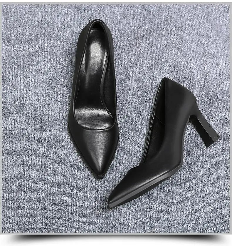 Soft PU Non-slip Single Shoe Work Shoes Women's Pumps Black Professional Interview High Heels Mid Heeled Work Leather Shoes
