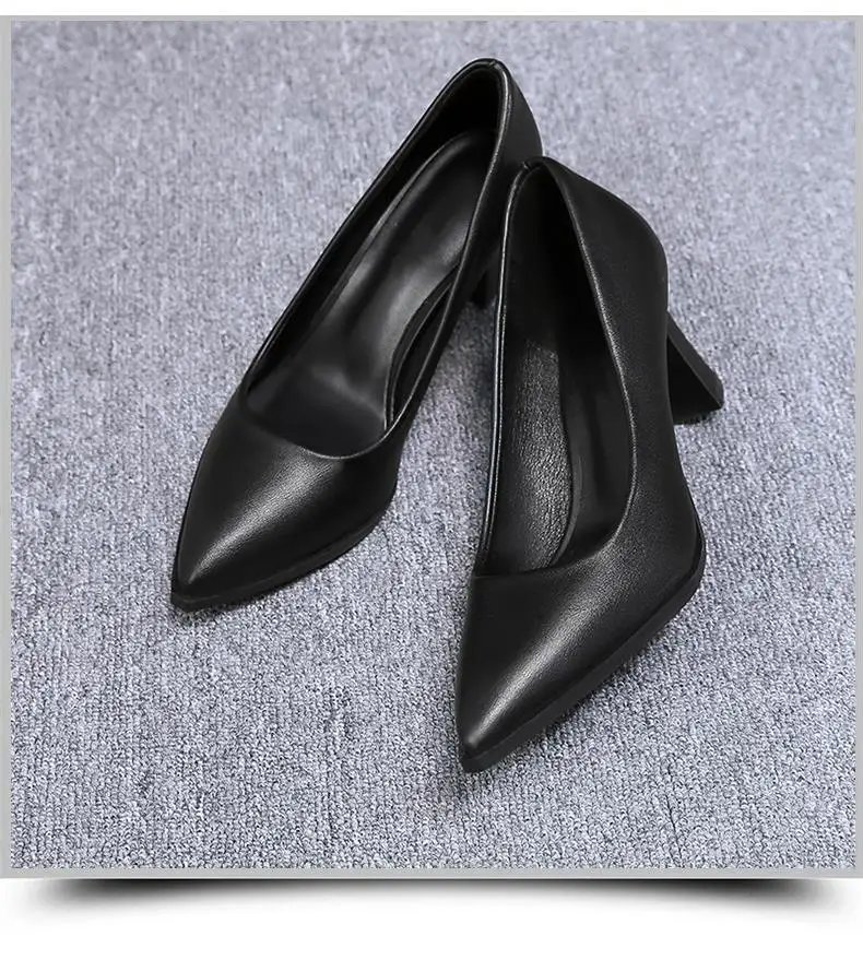 Soft PU Non-slip Single Shoe Work Shoes Women's Pumps Black Professional Interview High Heels Mid Heeled Work Leather Shoes