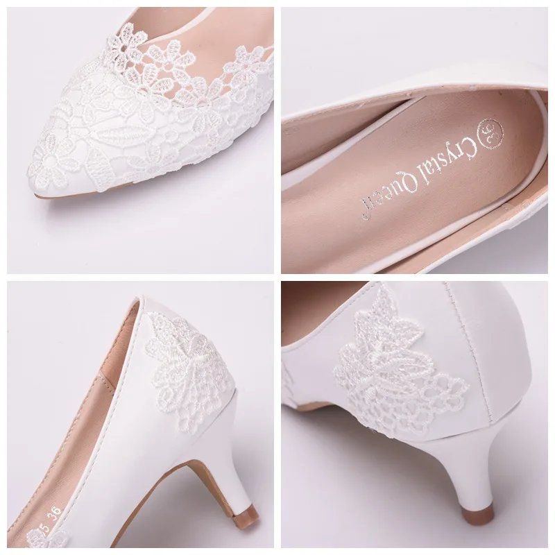 XIHAHA Fashion Women's Crystal Queen White Lace Flower Wedding Shoes Woman Point Toe Slips Lady Dress Flats Sneaker Big Size 43