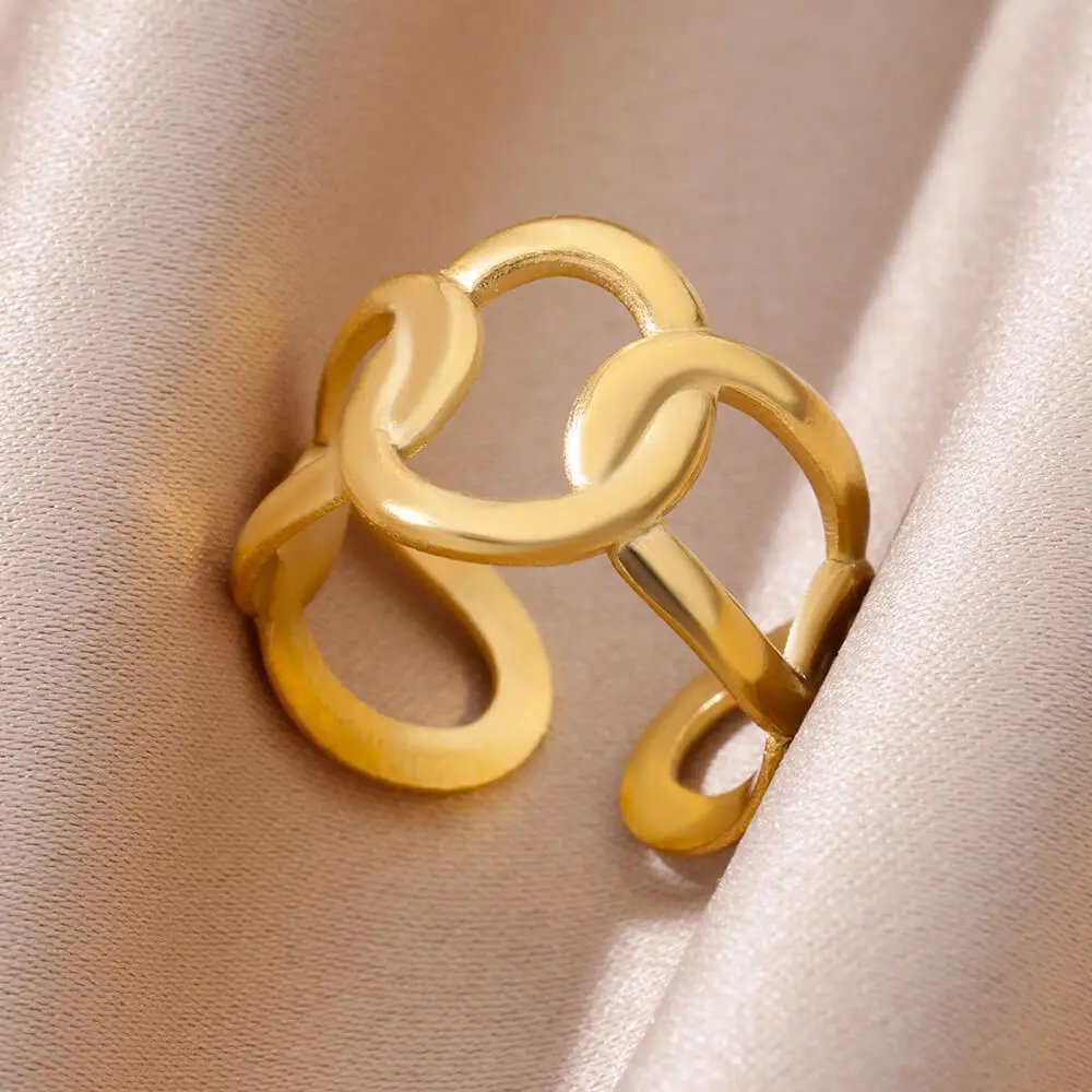 Stainless Steel Rings for Women 18K Gold Plated Couple Jewelry Aesthetic Accessorie Adjustable Punk Embossed Hollow Wide Ring