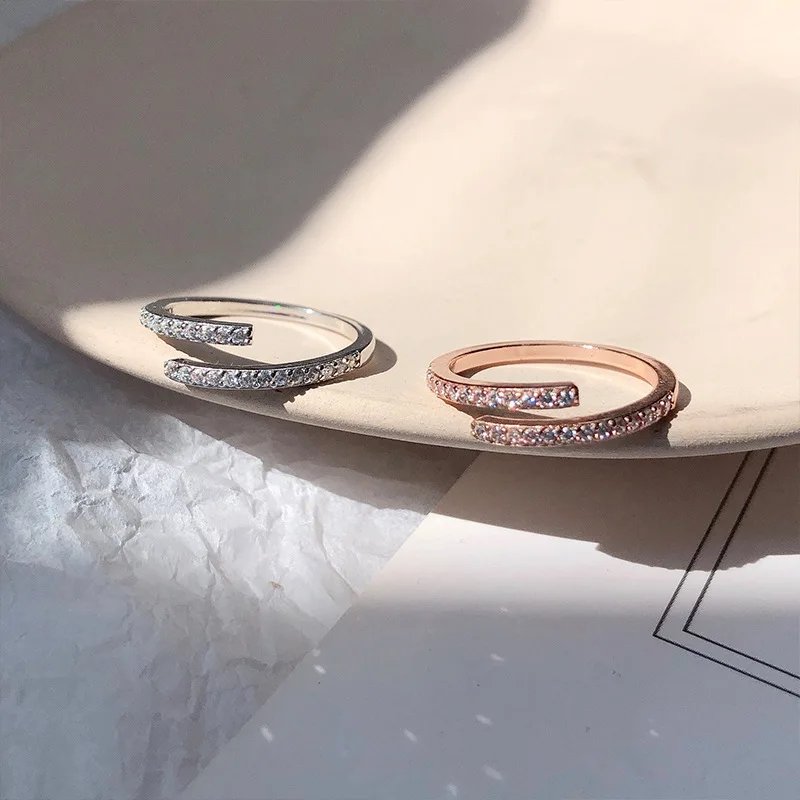 Luxury Zircon Heart Rings for Women Opening Adjustable Weave Rhinestone Ring Engagement Wedding Jewelry Fashion Girlfriend Gifts