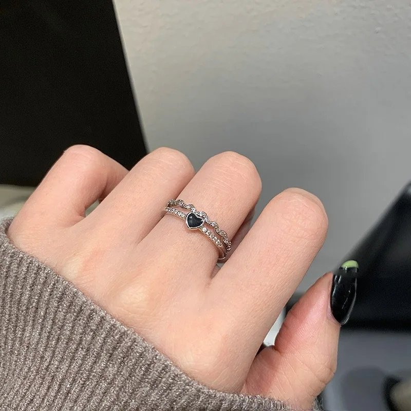 Luxury Zircon Heart Rings for Women Opening Adjustable Weave Rhinestone Ring Engagement Wedding Jewelry Fashion Girlfriend Gifts