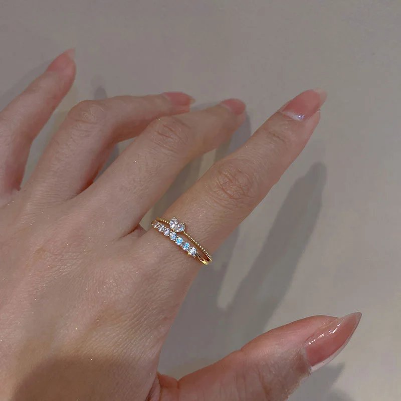 Luxury Zircon Heart Rings for Women Opening Adjustable Weave Rhinestone Ring Engagement Wedding Jewelry Fashion Girlfriend Gifts