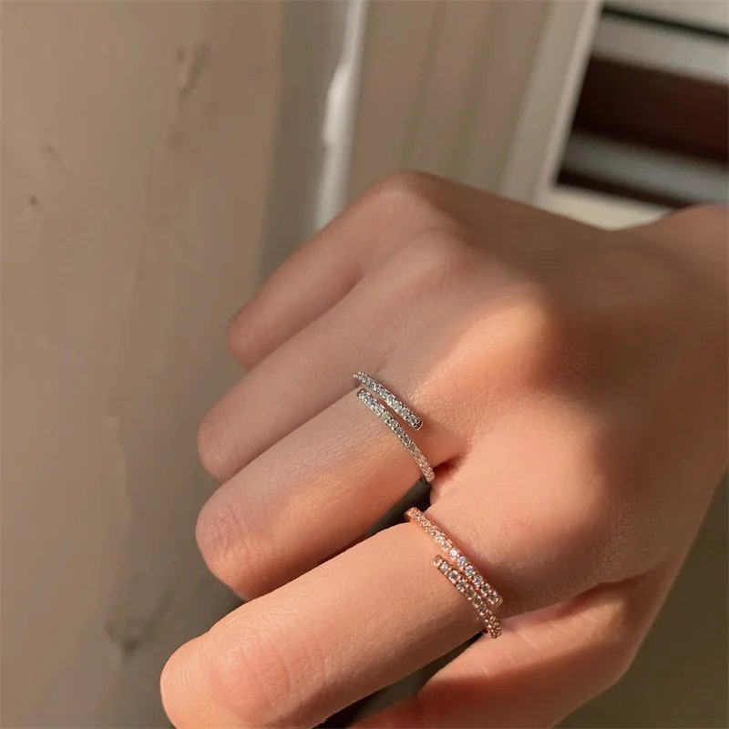 Luxury Zircon Heart Rings for Women Opening Adjustable Weave Rhinestone Ring Engagement Wedding Jewelry Fashion Girlfriend Gifts
