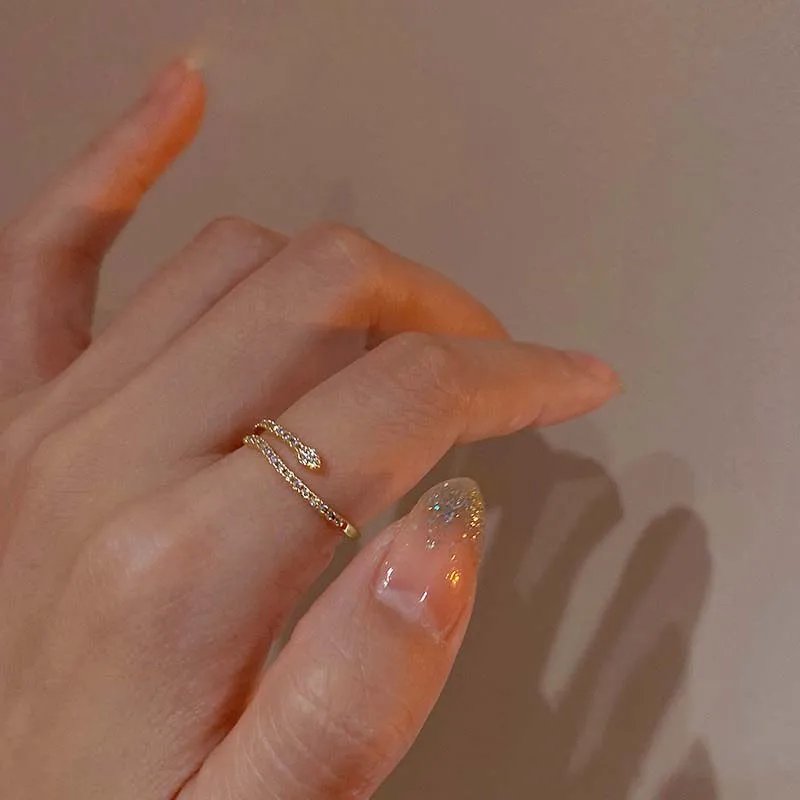 Luxury Zircon Heart Rings for Women Opening Adjustable Weave Rhinestone Ring Engagement Wedding Jewelry Fashion Girlfriend Gifts