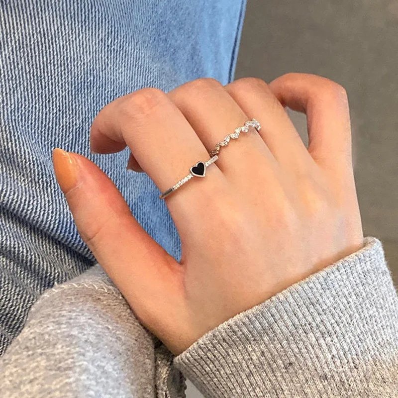 Luxury Zircon Heart Rings for Women Opening Adjustable Weave Rhinestone Ring Engagement Wedding Jewelry Fashion Girlfriend Gifts