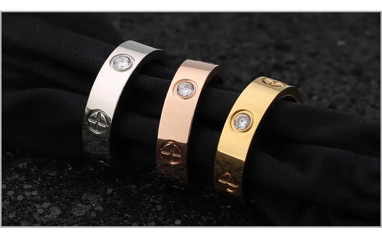 Trendy Stainless Steel Rose Gold Color Love Ring for Women Men Couple CZ Crystal Rings Luxury Brand Jewelry Wedding Gift Trendy Stainless Steel Rose Gold Color Love Ring for Women Men Couple CZ Crystal Rings Luxury Brand Jewelry Wedding Gift