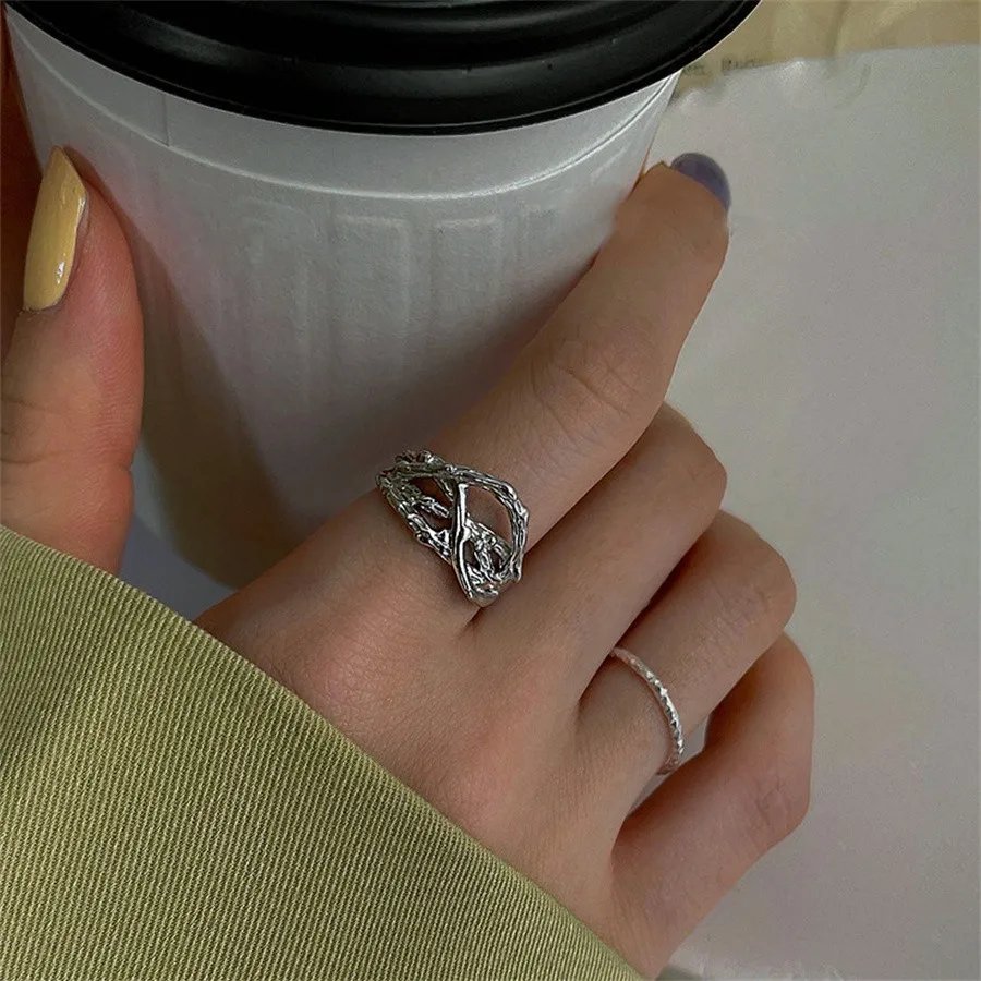 Punk Geometric Irregular Liquid Lava Waterdrop Shaped Open Rings For Women Vintage Silver Color Metal Rings Personality Jewelry Punk Geometric Irregular Liquid Lava Waterdrop Shaped Open Rings For Women Vintage Silver Color Metal Rings Personality Jewelry