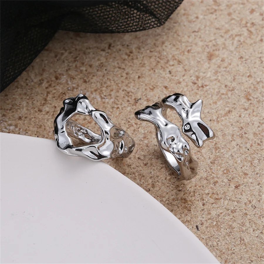 Punk Geometric Irregular Liquid Lava Waterdrop Shaped Open Rings For Women Vintage Silver Color Metal Rings Personality Jewelry Punk Geometric Irregular Liquid Lava Waterdrop Shaped Open Rings For Women Vintage Silver Color Metal Rings Personality Jewelry