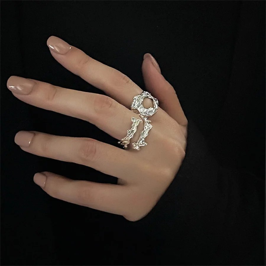Punk Geometric Irregular Liquid Lava Waterdrop Shaped Open Rings For Women Vintage Silver Color Metal Rings Personality Jewelry Punk Geometric Irregular Liquid Lava Waterdrop Shaped Open Rings For Women Vintage Silver Color Metal Rings Personality Jewelry