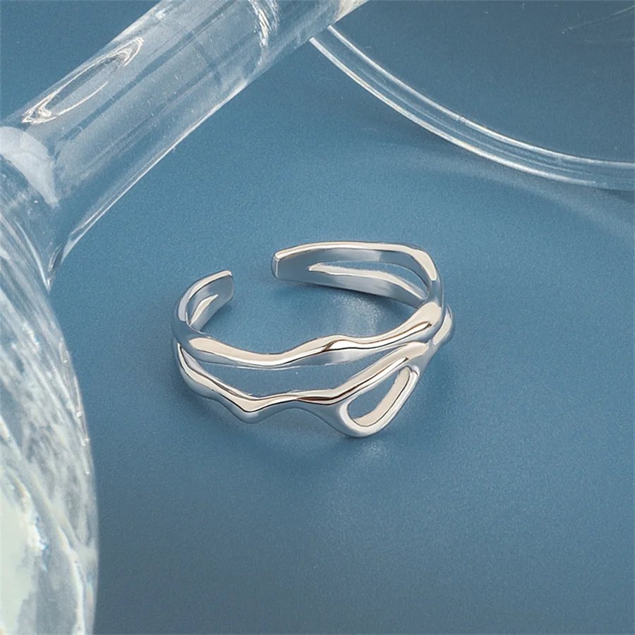 Punk Geometric Irregular Liquid Lava Waterdrop Shaped Open Rings For Women Vintage Silver Color Metal Rings Personality Jewelry Punk Geometric Irregular Liquid Lava Waterdrop Shaped Open Rings For Women Vintage Silver Color Metal Rings Personality Jewelry