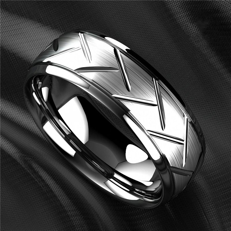 Fashion Men&rsquo;s Silver Color Black Stainless Steel Ring Groove Multi-Faceted Ring For Men Women Engagement Ring Anniversary Gifts