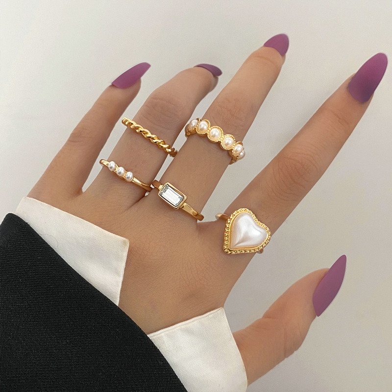Boho Zircon Rings Set Gold Color Women Bohemia Crystal Letter LOVE Heart Moon Arrow Flower Ring Lovers Wedding Jewelry Gifts