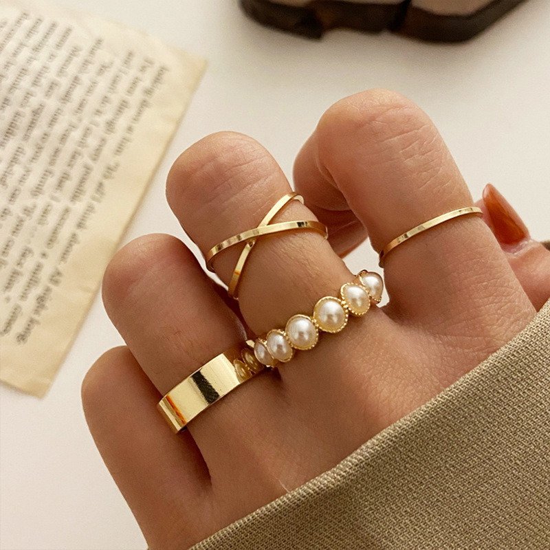 Boho Zircon Rings Set Gold Color Women Bohemia Crystal Letter LOVE Heart Moon Arrow Flower Ring Lovers Wedding Jewelry Gifts