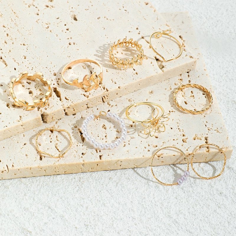 Boho Zircon Rings Set Gold Color Women Bohemia Crystal Letter LOVE Heart Moon Arrow Flower Ring Lovers Wedding Jewelry Gifts