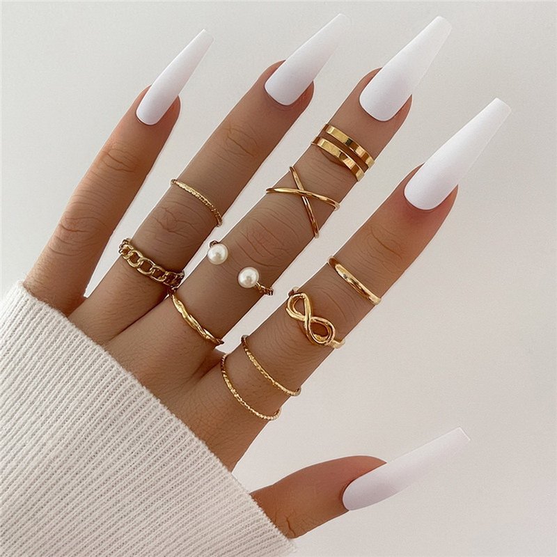 Boho Zircon Rings Set Gold Color Women Bohemia Crystal Letter LOVE Heart Moon Arrow Flower Ring Lovers Wedding Jewelry Gifts