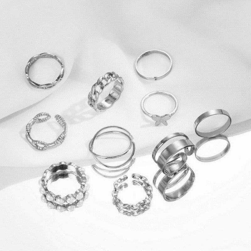 Boho Zircon Rings Set Gold Color Women Bohemia Crystal Letter LOVE Heart Moon Arrow Flower Ring Lovers Wedding Jewelry Gifts