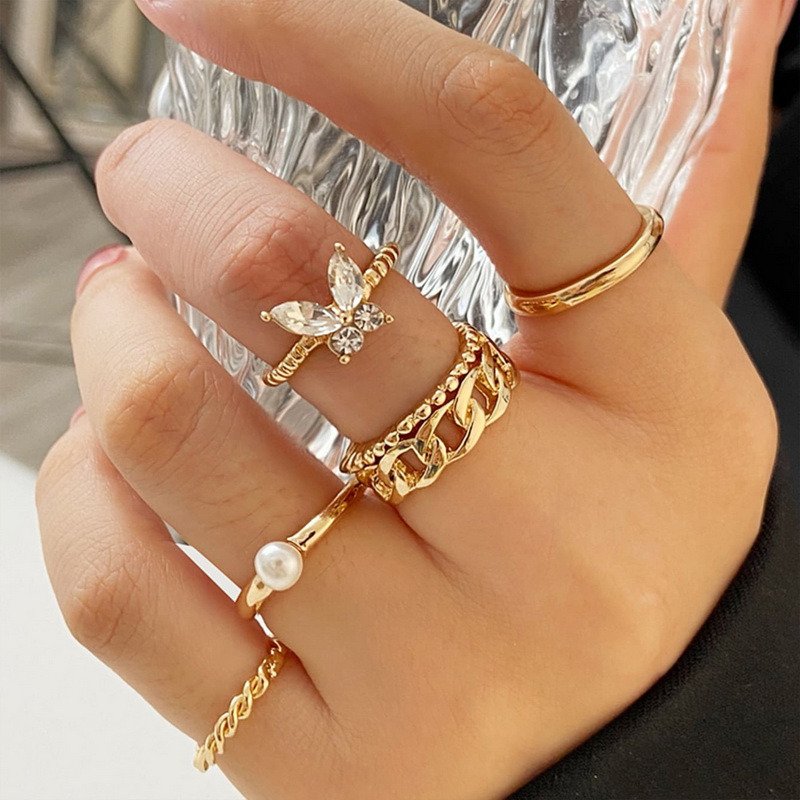 Boho Zircon Rings Set Gold Color Women Bohemia Crystal Letter LOVE Heart Moon Arrow Flower Ring Lovers Wedding Jewelry Gifts