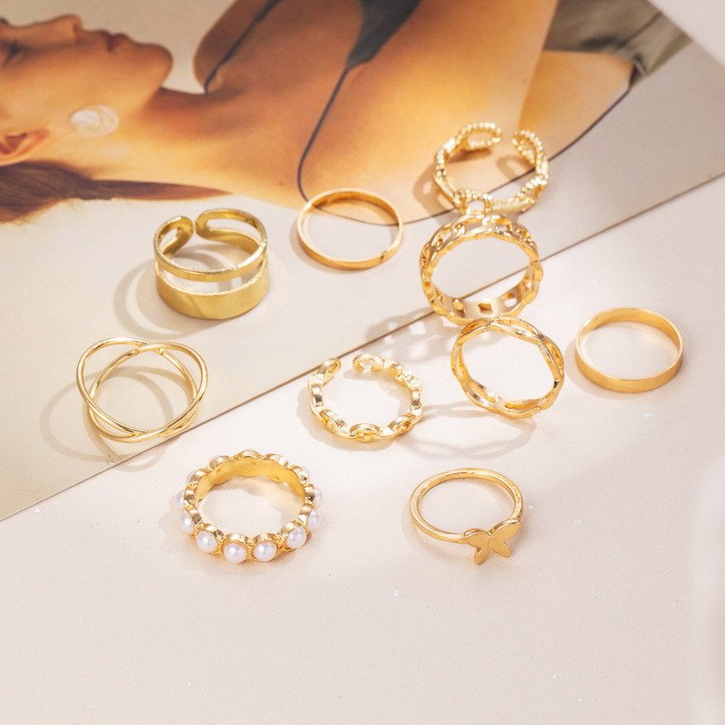 Boho Zircon Rings Set Gold Color Women Bohemia Crystal Letter LOVE Heart Moon Arrow Flower Ring Lovers Wedding Jewelry Gifts