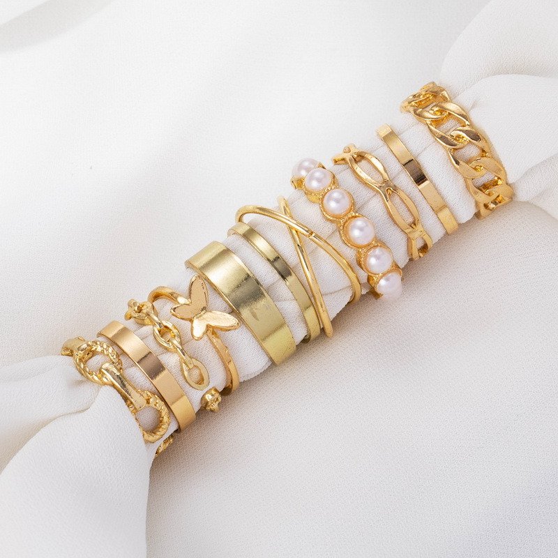 Boho Zircon Rings Set Gold Color Women Bohemia Crystal Letter LOVE Heart Moon Arrow Flower Ring Lovers Wedding Jewelry Gifts