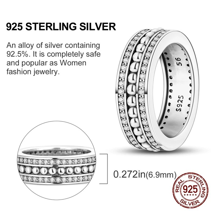 Women Silver Finger Rings for Women Original 925 Sterling Silver Cocktail Ring Geometric Cubic Zircon Heart Wedding Jewelry