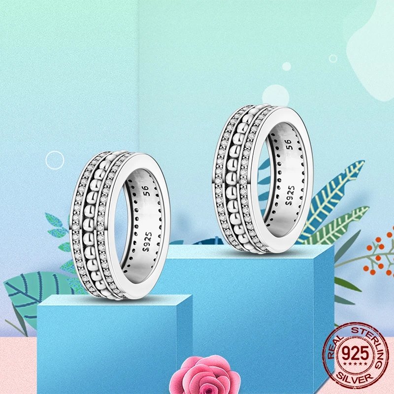 Women Silver Finger Rings for Women Original 925 Sterling Silver Cocktail Ring Geometric Cubic Zircon Heart Wedding Jewelry
