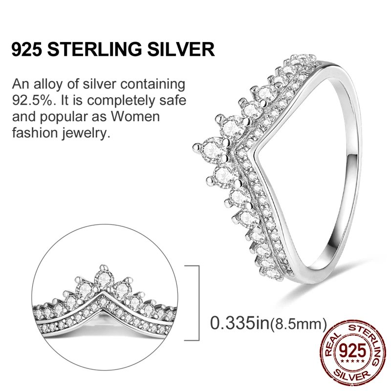 Women Silver Finger Rings for Women Original 925 Sterling Silver Cocktail Ring Geometric Cubic Zircon Heart Wedding Jewelry