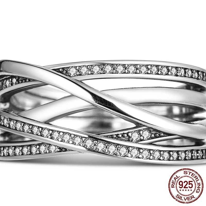 Women Silver Finger Rings for Women Original 925 Sterling Silver Cocktail Ring Geometric Cubic Zircon Heart Wedding Jewelry