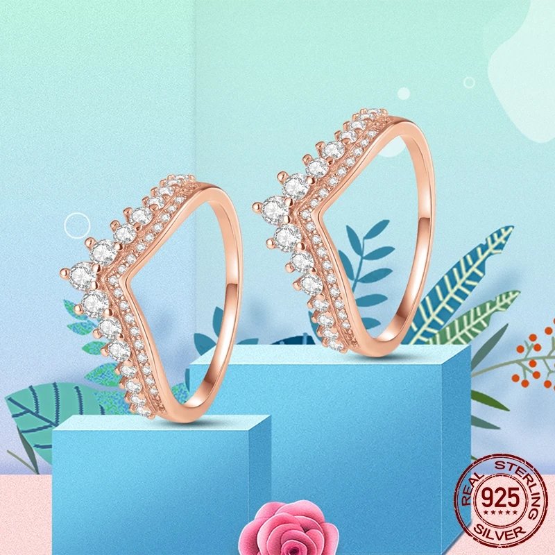 Women Silver Finger Rings for Women Original 925 Sterling Silver Cocktail Ring Geometric Cubic Zircon Heart Wedding Jewelry