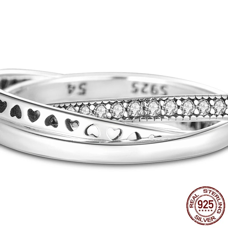 Women Silver Finger Rings for Women Original 925 Sterling Silver Cocktail Ring Geometric Cubic Zircon Heart Wedding Jewelry