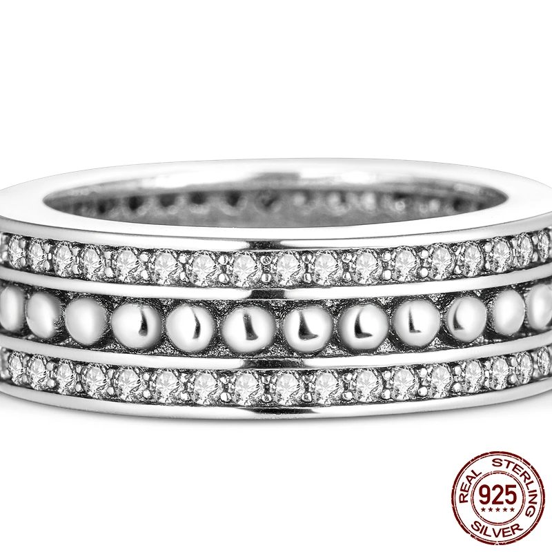 Women Silver Finger Rings for Women Original 925 Sterling Silver Cocktail Ring Geometric Cubic Zircon Heart Wedding Jewelry