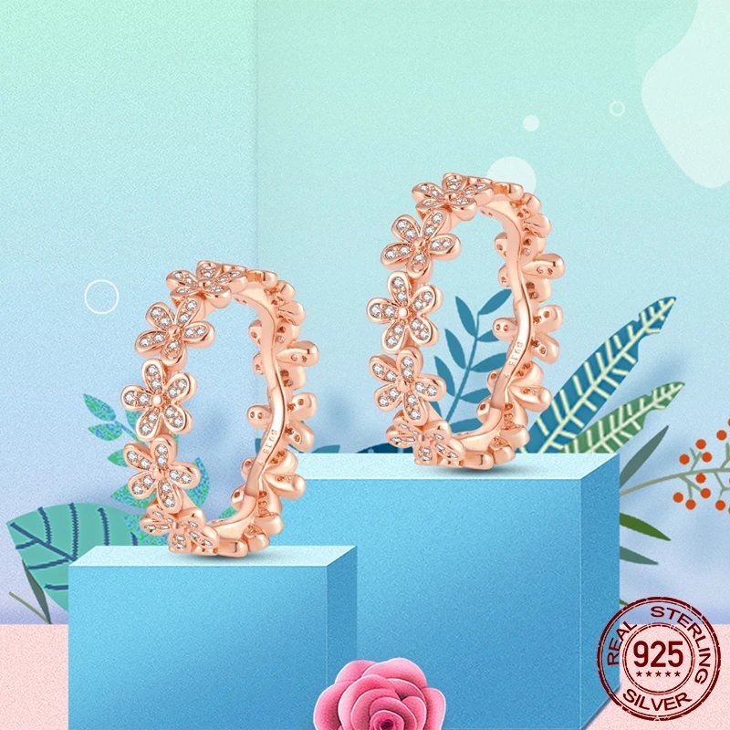 Women Silver Finger Rings for Women Original 925 Sterling Silver Cocktail Ring Geometric Cubic Zircon Heart Wedding Jewelry