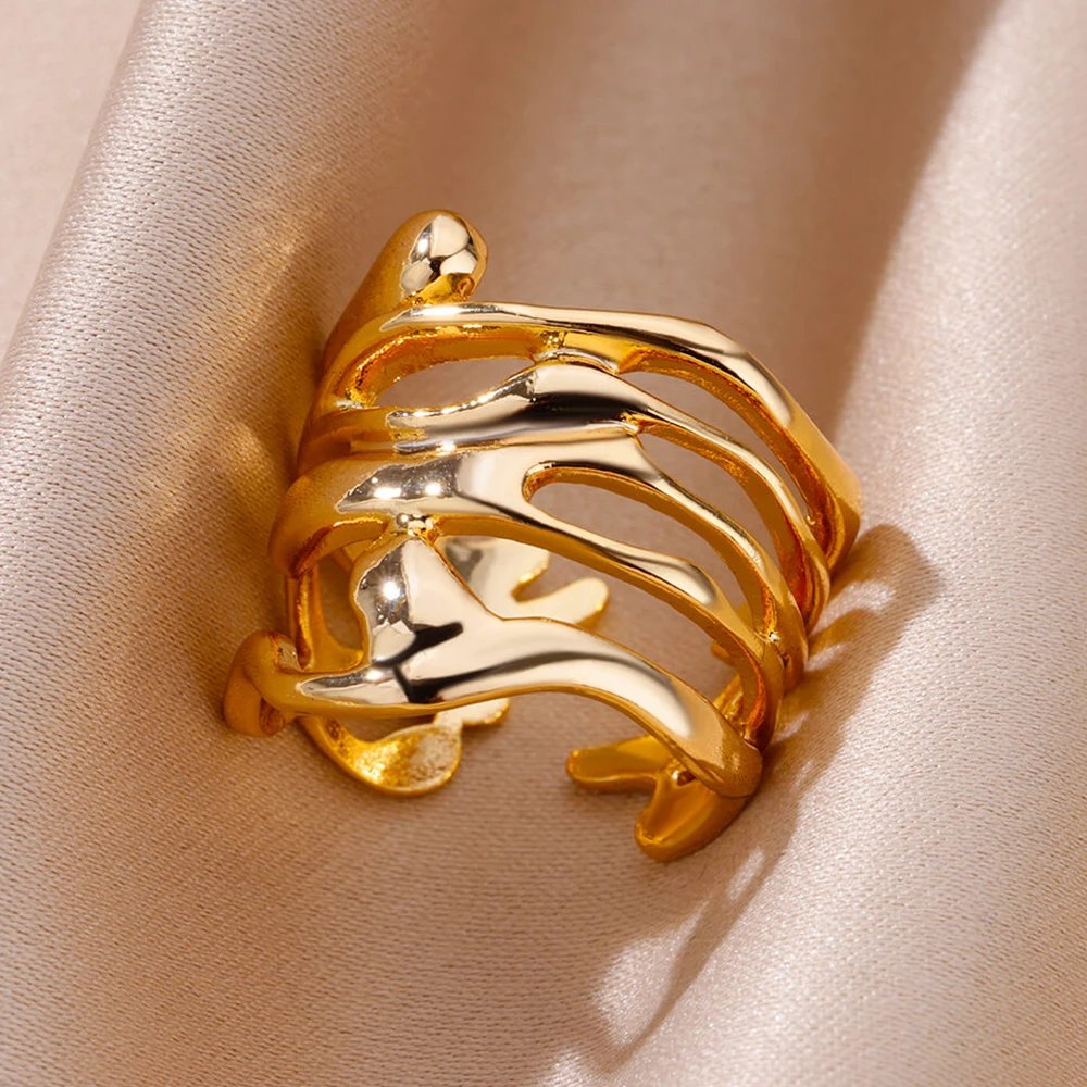 Stainless Steel Rings For Women Men Gold Color Hollow Wide Ring Female Male Party Finger Jewelry Gift 2023 Trend Free Shipping Stainless Steel Rings For Women Men Gold Color Hollow Wide Ring Female Male Party Finger Jewelry Gift 2023 Trend Free Shipping
