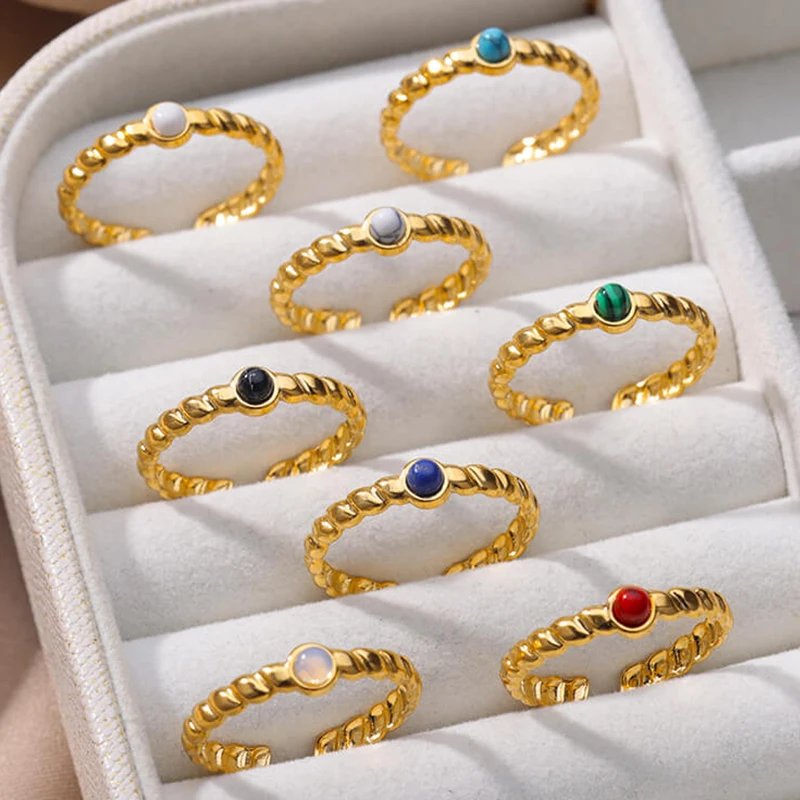 Stainless Steel Opal Stone Rings For Women Gold Plated Sun Star Wedding Couple Adjustable Ring Aesthetic Jewelry Free Shipping