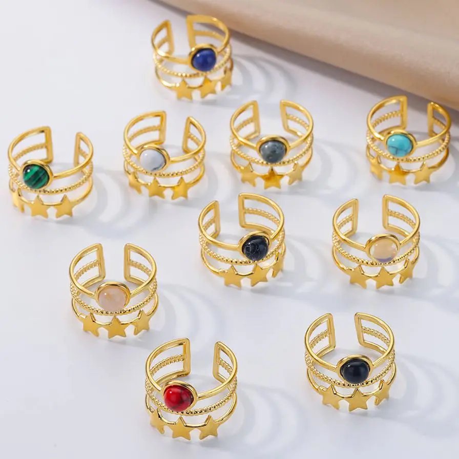 Stainless Steel Opal Stone Rings For Women Gold Plated Sun Star Wedding Couple Adjustable Ring Aesthetic Jewelry Free Shipping