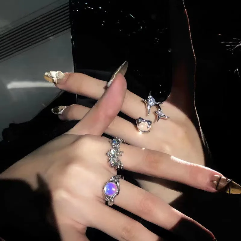 Irregular Open Rings Moonstone Heart Finger Rings For Women Girls Kpop Sweet Cool Trendy Aesthetic Jewelry Gifts Wholesale Irregular Open Rings Moonstone Heart Finger Rings For Women Girls Kpop Sweet Cool Trendy Aesthetic Jewelry Gifts Wholesale
