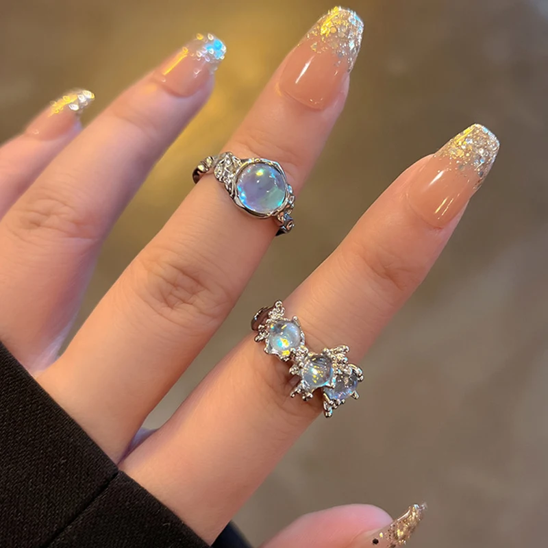 Irregular Open Rings Moonstone Heart Finger Rings For Women Girls Kpop Sweet Cool Trendy Aesthetic Jewelry Gifts Wholesale Irregular Open Rings Moonstone Heart Finger Rings For Women Girls Kpop Sweet Cool Trendy Aesthetic Jewelry Gifts Wholesale