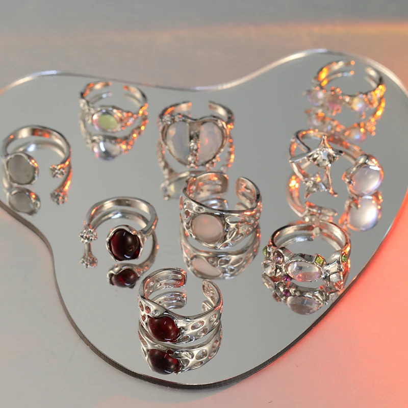 Irregular Open Rings Moonstone Heart Finger Rings For Women Girls Kpop Sweet Cool Trendy Aesthetic Jewelry Gifts Wholesale Irregular Open Rings Moonstone Heart Finger Rings For Women Girls Kpop Sweet Cool Trendy Aesthetic Jewelry Gifts Wholesale