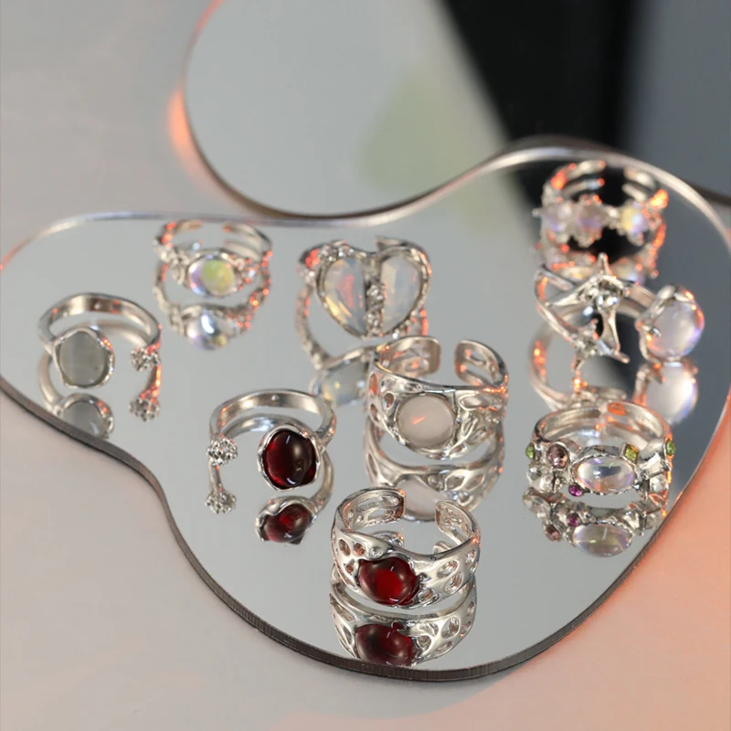 Irregular Open Rings Moonstone Heart Finger Rings For Women Girls Kpop Sweet Cool Trendy Aesthetic Jewelry Gifts Wholesale Irregular Open Rings Moonstone Heart Finger Rings For Women Girls Kpop Sweet Cool Trendy Aesthetic Jewelry Gifts Wholesale