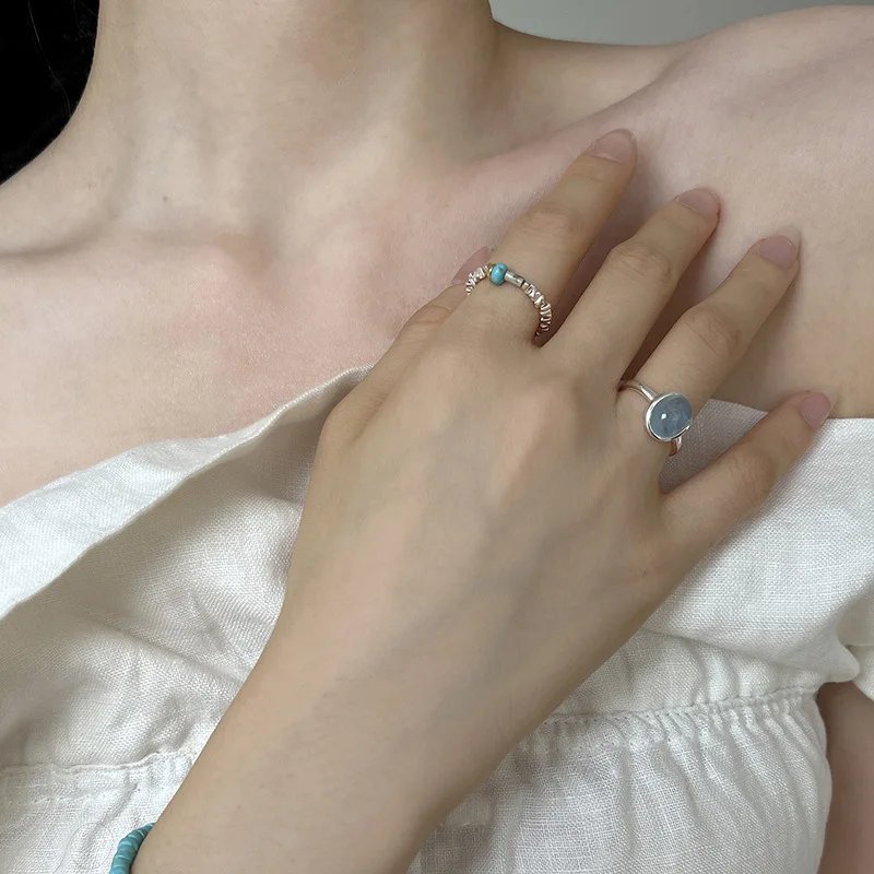 925 Sterling Silver Irregular Water Droplets Cross Ring Female Simple Retro Style Handmade Jewelry