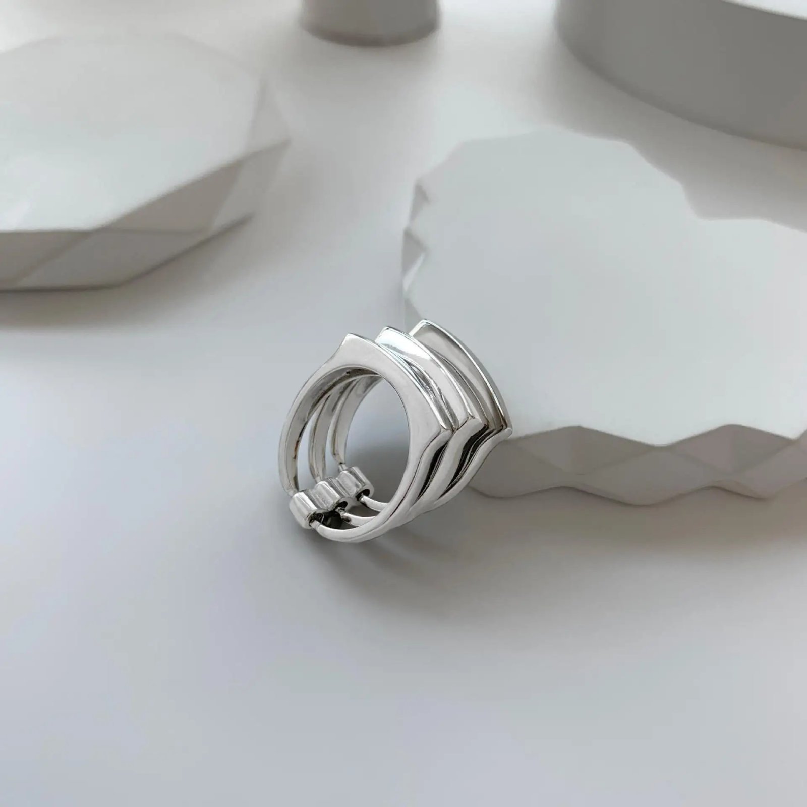 925 Sterling Silver Irregular Water Droplets Cross Ring Female Simple Retro Style Handmade Jewelry