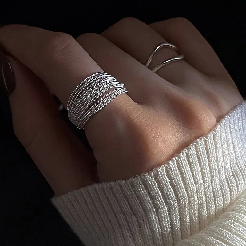 925 Sterling Silver Irregular Water Droplets Cross Ring Female Simple Retro Style Handmade Jewelry