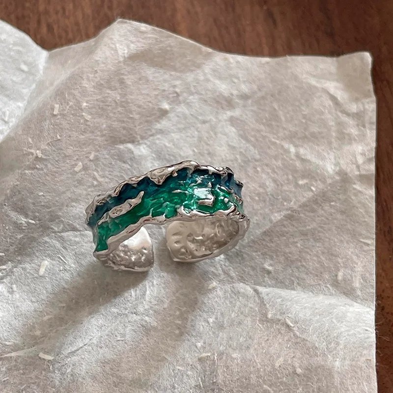 925 Sterling Silver Irregular Water Droplets Cross Ring Female Simple Retro Style Handmade Jewelry