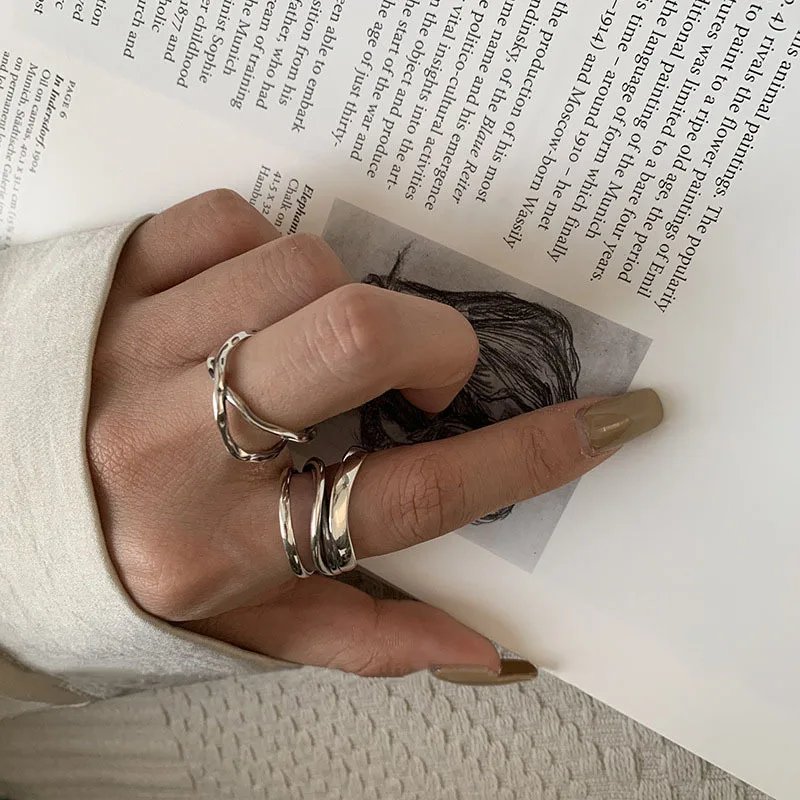 925 Sterling Silver Irregular Water Droplets Cross Ring Female Simple Retro Style Handmade Jewelry