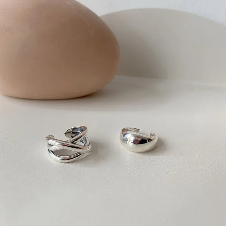 925 Sterling Silver Irregular Water Droplets Cross Ring Female Simple Retro Style Handmade Jewelry