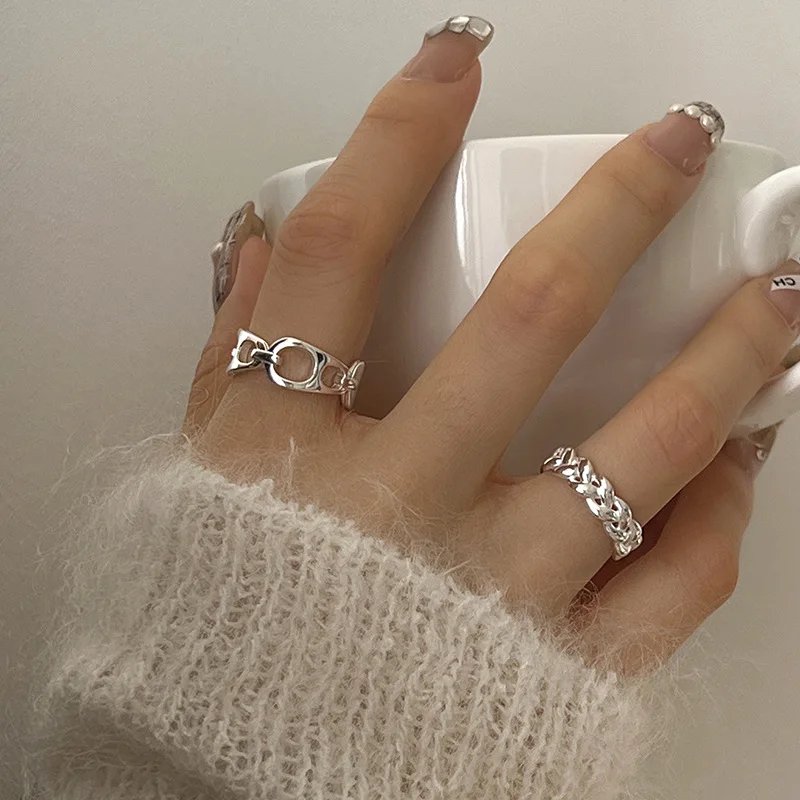 925 Sterling Silver Irregular Water Droplets Cross Ring Female Simple Retro Style Handmade Jewelry